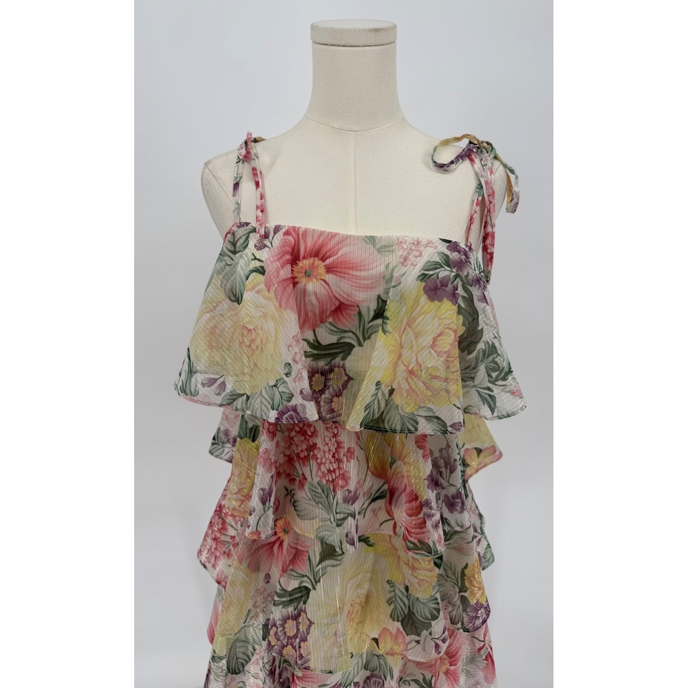 Dress The Population Pixie Ivory Multi Floral Ruffle Mini Dress Sz Small $278 - Picture 7 of 10